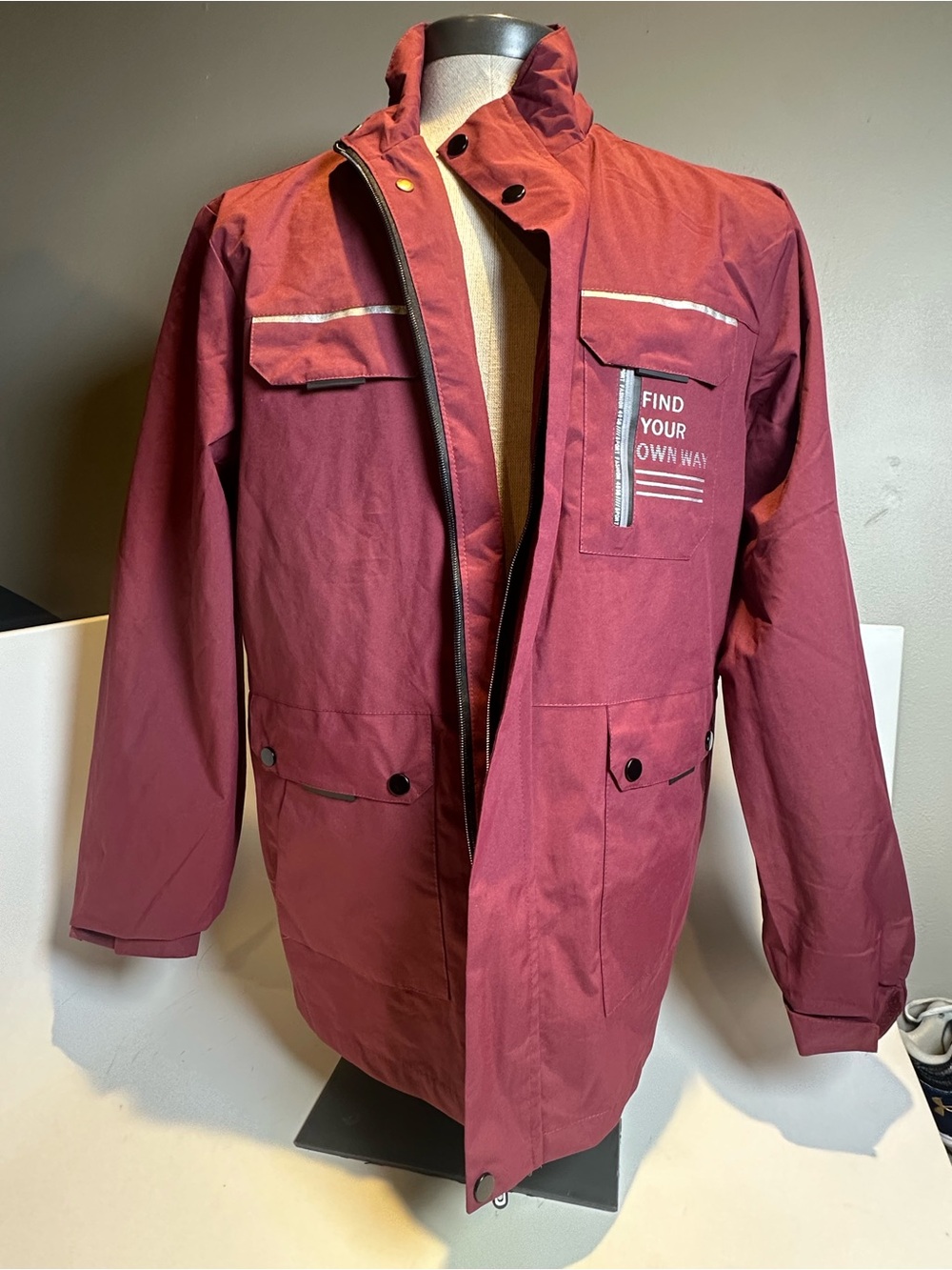 Men's Maroon Hooded Utility Jacket - Find Your Own Way